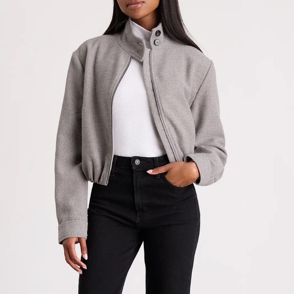 Lulu’s Jinora Light Grey Zip-Front Bomber Jacket Large NWT - Picture 12 of 13